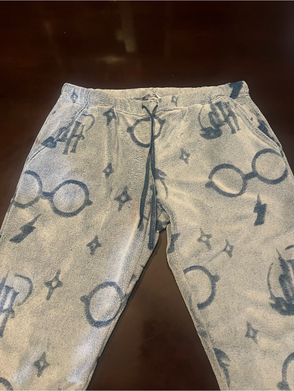 Cozy Light Blue Plush Lounge Joggers with Drawstring